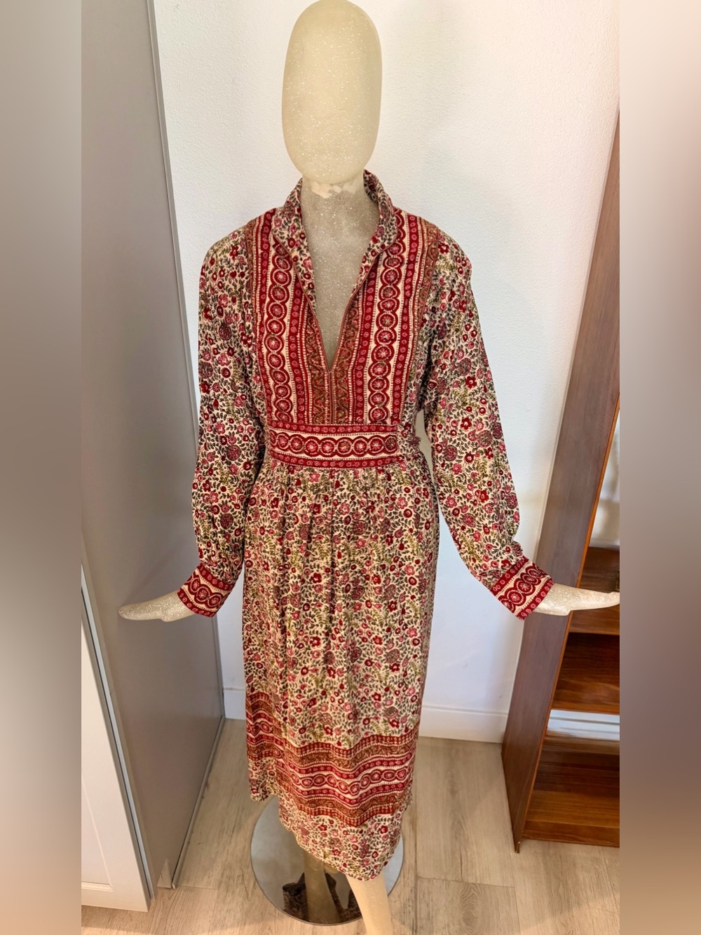 VTG 70s Phool India Imports Hand Block Print Cotton Dress Sz 14 Boho Hippie